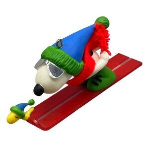 vintage 1965 Dwyer's peanut snoopy Woodstock ski ornament 4.25" red green READ